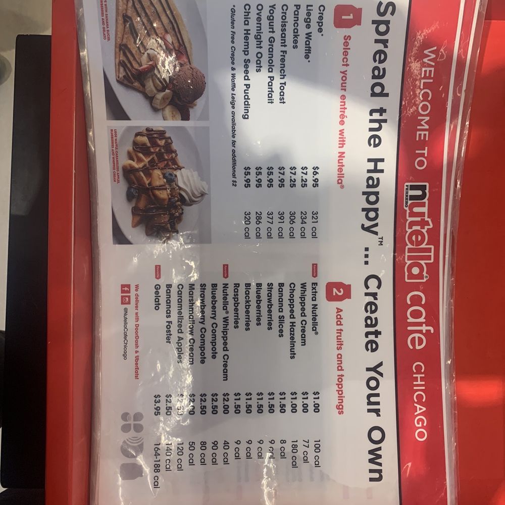 Nutella Cafe - Menu side 1 - Desserts Near Me - Chicago, Illinois Nutella Cafe - Menu side 1 - Desserts Near Me - Chicago, Illinois