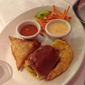 Rasa - Part 2 of the FEAST menu sampling: Apps- includes lamb puff, chicken samosa and fried prawn - Indian Near Me - London, XGL