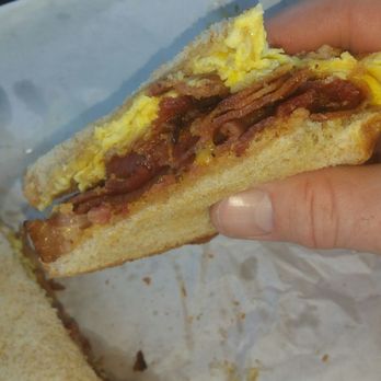 Rocky Pancake House - Double bacon egg cheese on wheat no mayo butter sammy. Rock's been serving up the goods for 20 plus years - Breakfast & Brunch Near Me - Chicago, Illinois