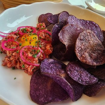 Le Jardinier - Beef Tartare, Truffle Dressing, Purple Potato Chips, Quail Egg - French Near Me - Houston, Texas Le Jardinier - Beef Tartare, Truffle Dressing, Purple Potato Chips, Quail Egg - French Near Me - Houston, Texas