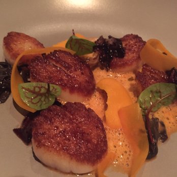 Boka - Seared scallops, smoked pumpkin, black trumpets, bitter greens - New American Near Me - Chicago, Illinois Boka - Seared scallops, smoked pumpkin, black trumpets, bitter greens - New American Near Me - Chicago, Illinois