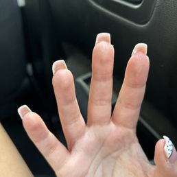 They are even or straight and my fingers look fat