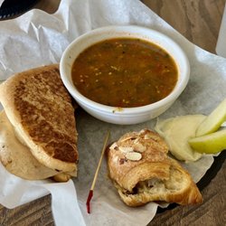 Cottage Cafe & Catering - 1/2 of an "Apollo", Thinly Sliced Turkey, Roma Tomatoes, Spinach And Mozzarella Cheese. With "Bowl" of tequila lime chicken soup.