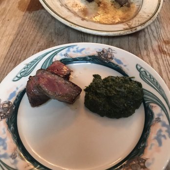 Peter Luger - My first serving! One piece of fillet one piece of New York and cream spinach - Steakhouses Near Me - Brooklyn, New York Peter Luger - My first serving! One piece of fillet one piece of New York and cream spinach - Steakhouses Near Me - Brooklyn, New York