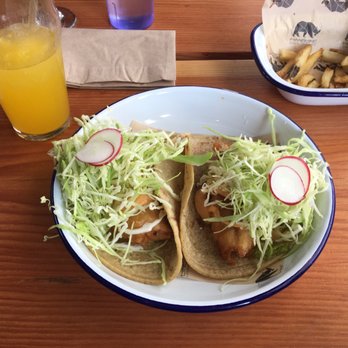 Handline - Fish tacos with a side of fries. - Seafood Near Me - Sebastopol, California