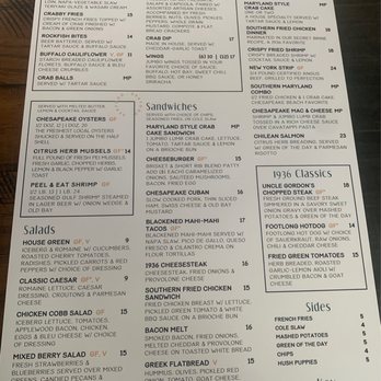 1936 Bar & Grill - Front of Menu - American Near Me - Chesapeake Beach, Maryland