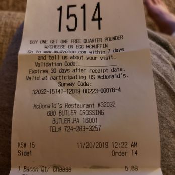 McDonald's - My receipt to show date and time. - Fast Food Near Me - Butler, Pennsylvania McDonald's - My receipt to show date and time. - Fast Food Near Me - Butler, Pennsylvania