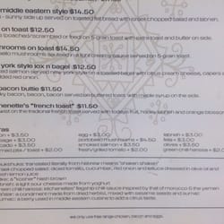 Kitchenette - Breakfast menu continued
