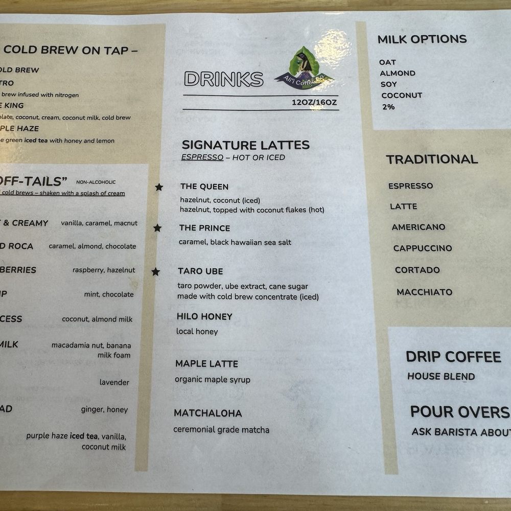 Ali’i Coffee - Menu - Coffee & Tea Near Me - Honolulu, Hawaii