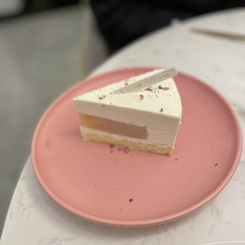 Sugar Miss Tea Cafe - a piece of cake on a pink plate - Desserts Near Me - Brooklyn, New York