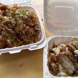 Fried chicken and fries / ahi katsu over rice small plate Fried chicken and fries / ahi katsu over rice small plate