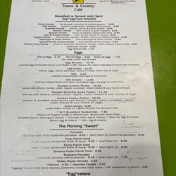 Towne & Country Cafe - Breakfast menu