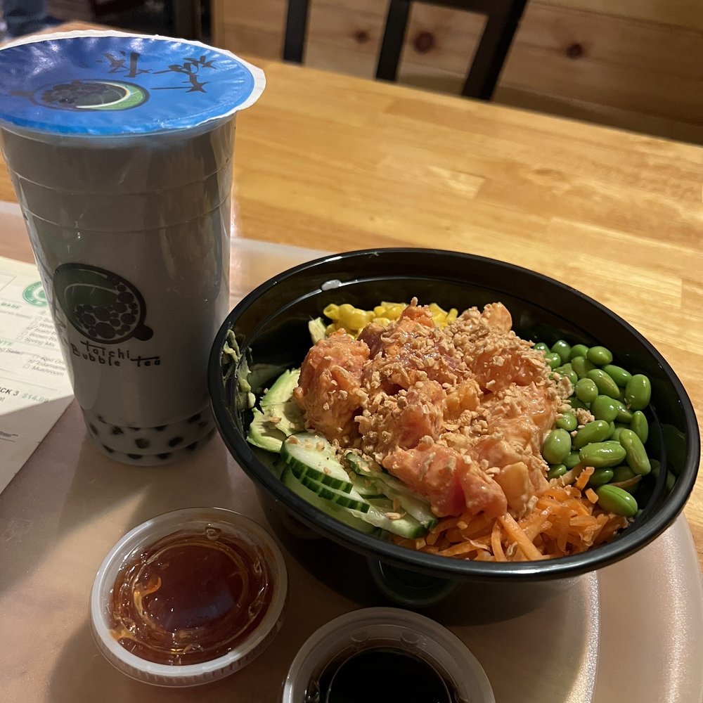 Poke Mazing and Taro milk tea Poke Mazing and Taro milk tea