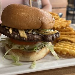 Guac burger with waffle fries