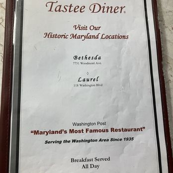 Tastee Diner - Menu cover - Diners Near Me - Bethesda, Maryland