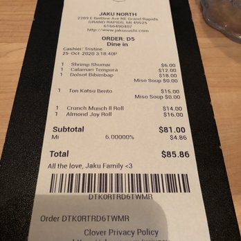 Jaku North - I am an expensive kid! $90 for lunch with my parents - Sushi Bars Near Me - Grand Rapids, Michigan Jaku North - I am an expensive kid! $90 for lunch with my parents - Sushi Bars Near Me - Grand Rapids, Michigan