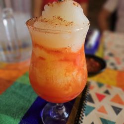 Virgin mango margarita with tajin and chammoy