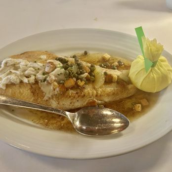 Restaurant Francois - Dover Sole with the addition of a lump crab topping - French Near Me - Austin, Texas Restaurant Francois - Dover Sole with the addition of a lump crab topping - French Near Me - Austin, Texas