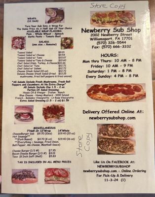 Menu photo 2 Newberry Sub Shop Williamsport, PA Menu photo 2 Newberry Sub Shop Williamsport, PA