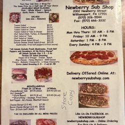 Newberry Sub Shop - Menu