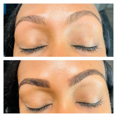 Before and after eyebrows threading and tinting - Customers who has light hair in the brow or gaps in the eyebrows, will be covered by tinting Before and after eyebrows threading and tinting - Customers who has light hair in the brow or gaps in the eyebrows, will be covered by tinting