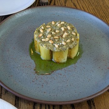 Les Petites Canailles - @endoedibles on Instagram 05/09/26 Leeks à la Plancha - Herb Vinaigrette, Pinenuts, Espelette Pepper - French Near Me - Paso Robles, California