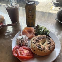 Lox bagel, iced mocha latte Lox bagel, iced mocha latte