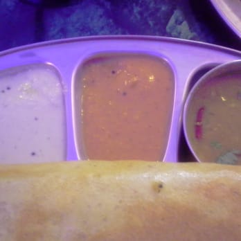 Yarl Dosa Corner - L-R:  Coconut Chutney, some kinda orangey-red chutney with coconut (medium spicy), & Sambar - Indian Near Me - Brampton, Ontario