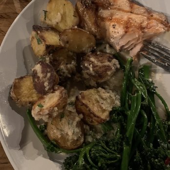Stone Turtle - Grilled salmon with a very light sweet glaze, horseradish potatoes, sautéed rapini - New American Near Me - St. Louis, Missouri