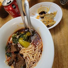 Hot and spicy beef noodle soup (mala) & scallion pancake Hot and spicy beef noodle soup (mala) & scallion pancake