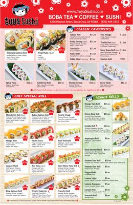 Menu photo 1 Toya Sushi Santa Cruz, CA Menu photo 1 Toya Sushi Santa Cruz, CA