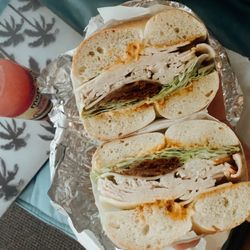 Schmear Bagel & Cafe - Build your own sandwich (plain bagel, turkey, bacon, Swiss, cajon Mayo, lettuce)