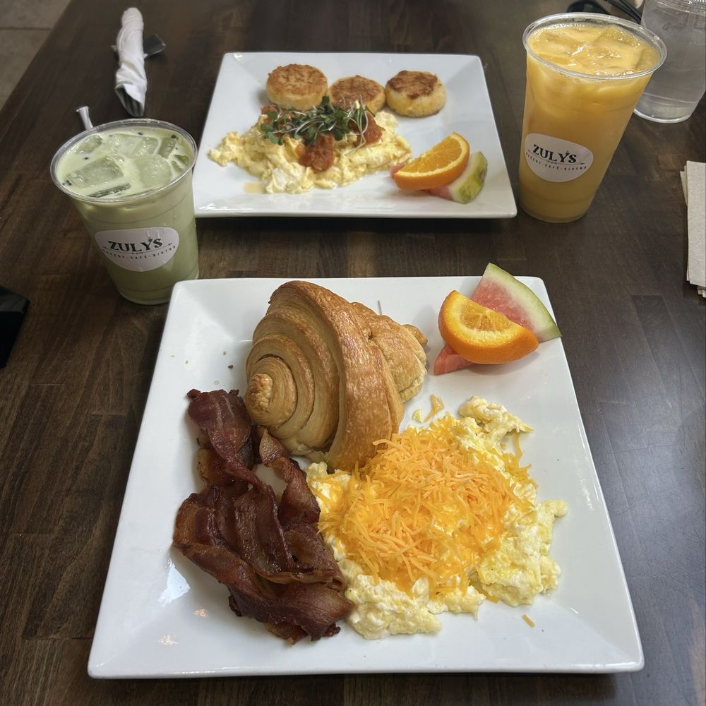 Zulys Bakery - Sunrise (front), matcha latte (left), bacanos (back), mango juice (right) - Bakeries Near Me - Fredericksburg, Texas Zulys Bakery - Sunrise (front), matcha latte (left), bacanos (back), mango juice (right) - Bakeries Near Me - Fredericksburg, Texas