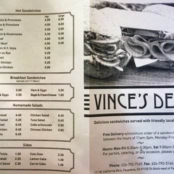 Vince's Deli - Menu as of 10/24/09 - Sandwiches Near Me - Pasadena, California Vince's Deli - Menu as of 10/24/09 - Sandwiches Near Me - Pasadena, California