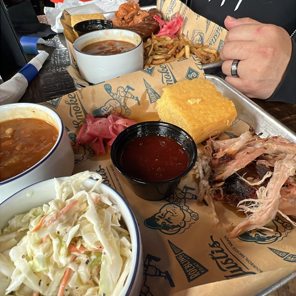 Smoke Justis - 1 Meat Plate: pulled pork with cornbread, coleslaw and BBQ baked beans. - Bars Near Me - Covington, Kentucky Smoke Justis - 1 Meat Plate: pulled pork with cornbread, coleslaw and BBQ baked beans. - Bars Near Me - Covington, Kentucky