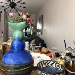 Blown glass vase with mini roses