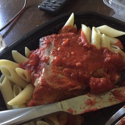 Chicken parmigiana with ziti. It was so damn good I had to eat the first half!