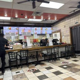 Inside, but no seating available to eat meals. Take out only.