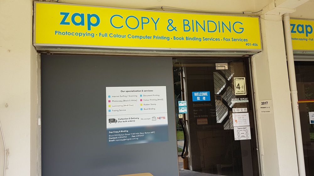 ZAP COPY & BINDING Updated August 2024 503 Bishan St 11, Singapore