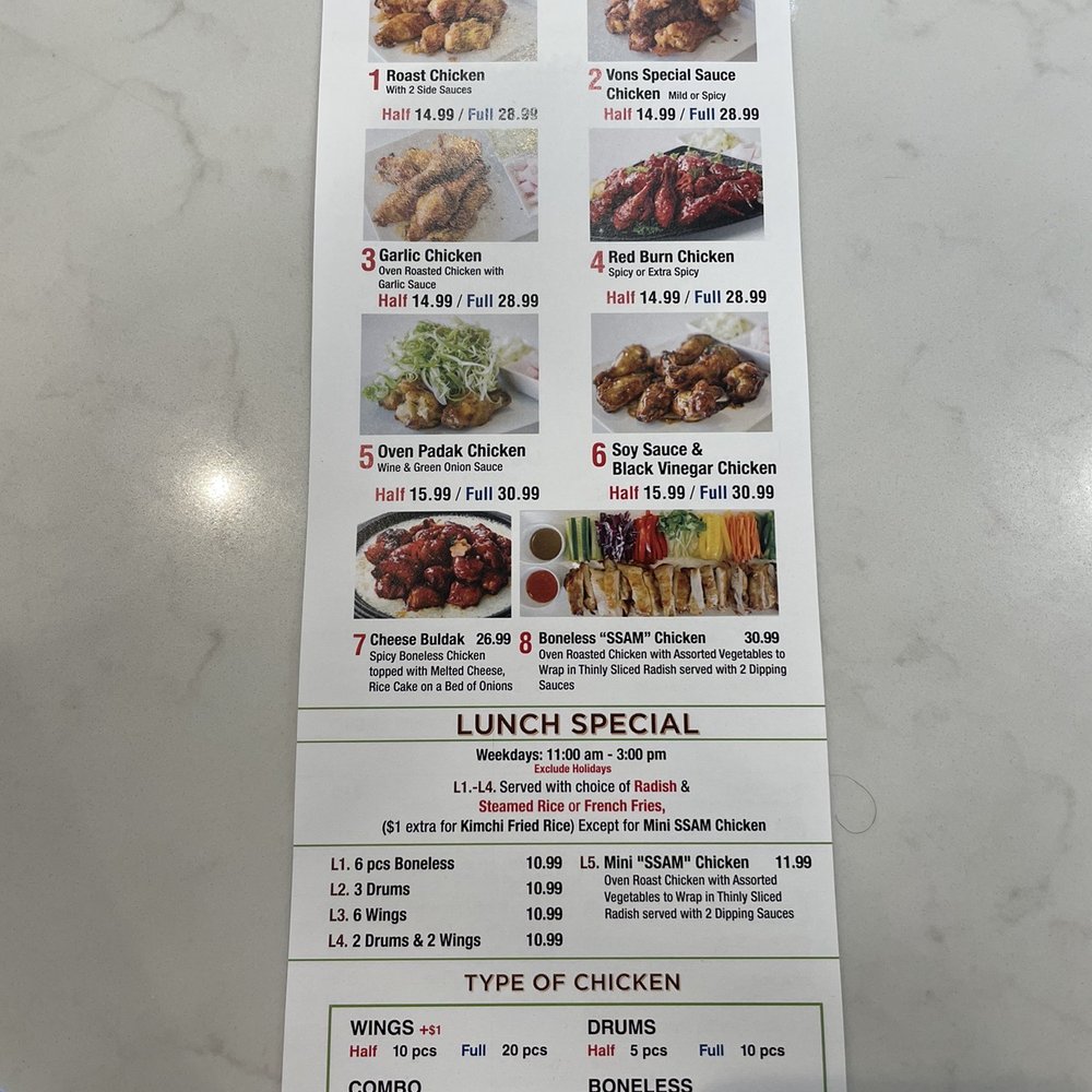 Vons Chicken - Menu - Korean Near Me - Vallejo, California Vons Chicken - Menu - Korean Near Me - Vallejo, California