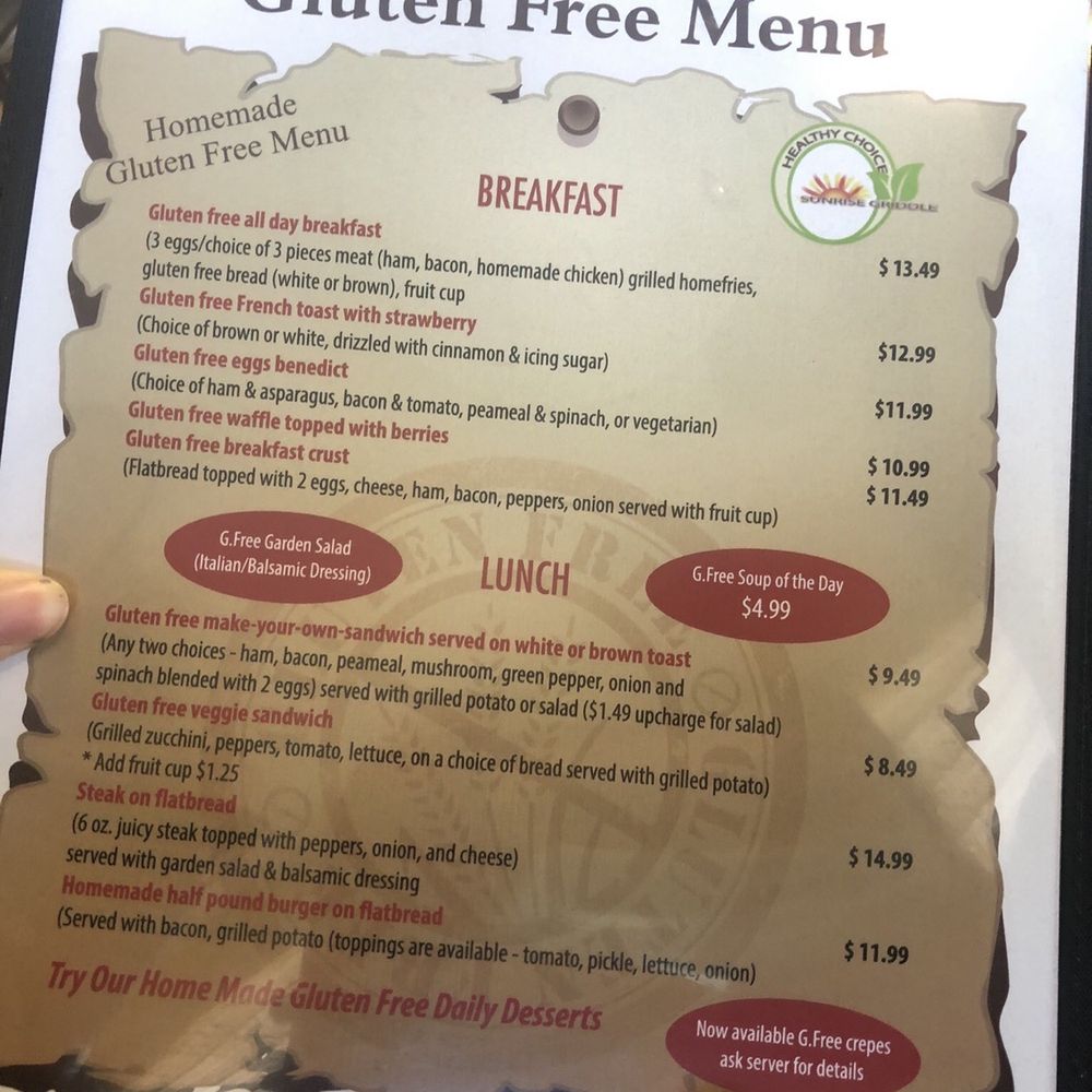 Sunrise griddle gluten free menu Sunrise griddle gluten free menu