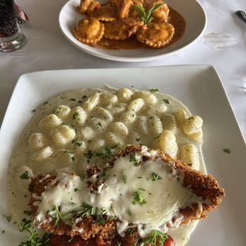 Bella Mangiata Italian Restaurant - Lobster Ravioli with Prawns Gnocchi with gorgonzola sauce and crispy chicken. - Italian Near Me - Manteca, California Bella Mangiata Italian Restaurant - Lobster Ravioli with Prawns Gnocchi with gorgonzola sauce and crispy chicken. - Italian Near Me - Manteca, California