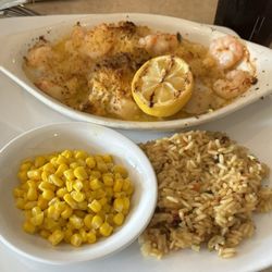 Seafood Trio Filet Shrimp Scallops Corn and Rice