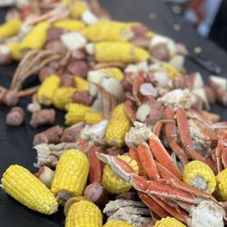 Outer Banks Boil Company - This was just the first dump. More crab legs came to top off this amazing feast.