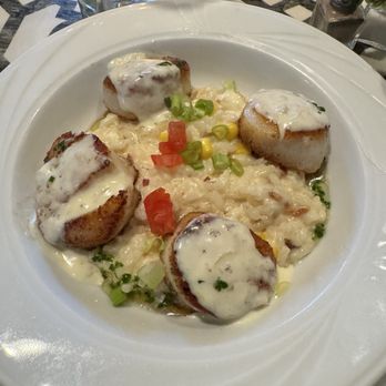 Austin’s Harvest - Pan seared scallops with lemon butter over a bacon and corn risotto - New American Near Me - Murrells Inlet, South Carolina