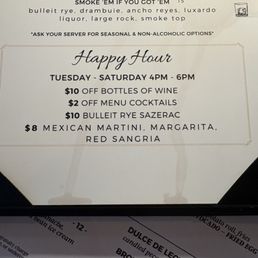 This is the most up to date happy hour menu and times 7/24/26