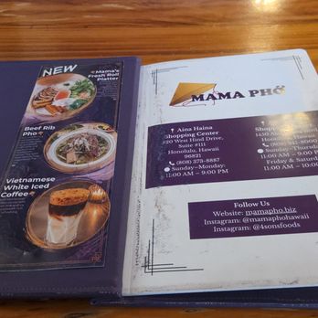Mama Pho - Menu - Vietnamese Near Me - Honolulu, Hawaii