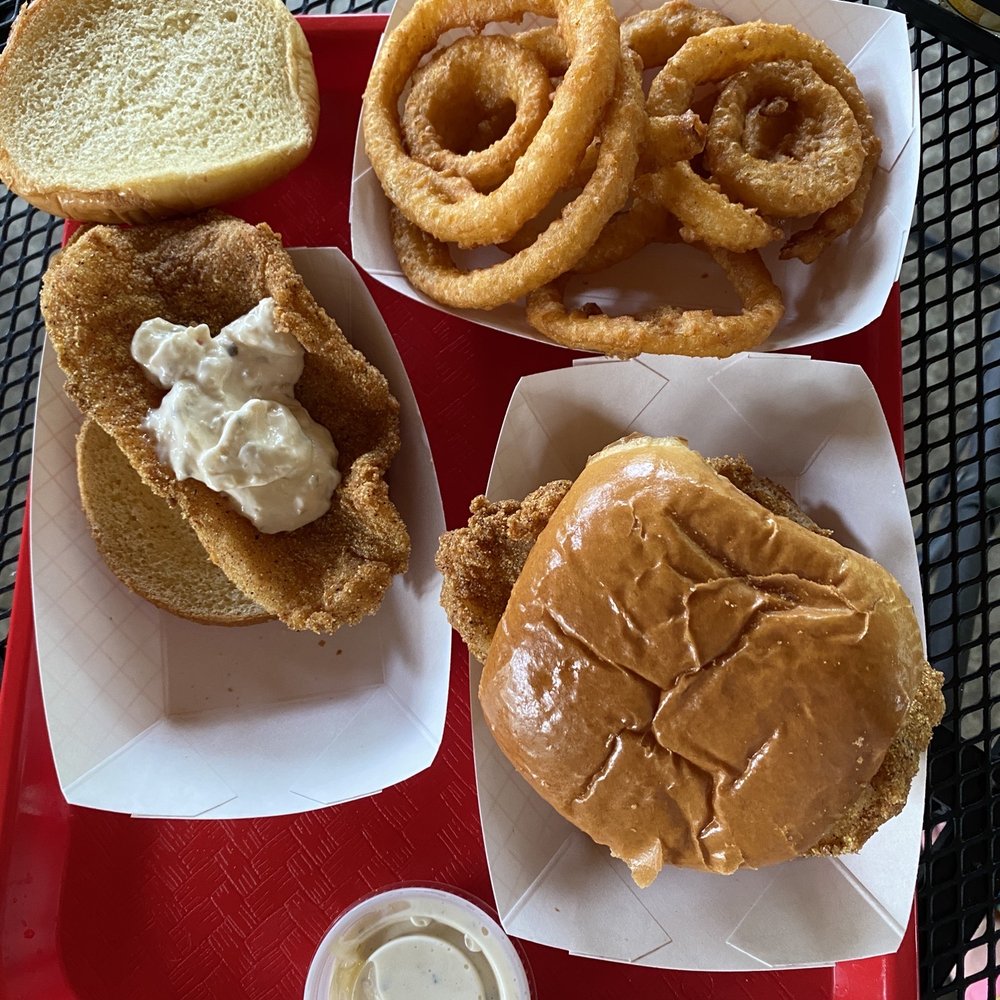 Kickapoo Adventures - Catfish sandwich and onion rings - Rafting/Kayaking Near Me - Oakwood, Illinois Kickapoo Adventures - Catfish sandwich and onion rings - Rafting/Kayaking Near Me - Oakwood, Illinois
