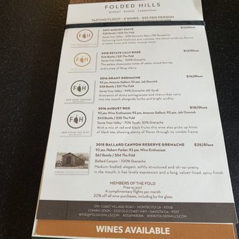 Folded Hills Montecito Tasting Room - Wine sampling menu - Wine Tasting Room Near Me - Montecito, California Folded Hills Montecito Tasting Room - Wine sampling menu - Wine Tasting Room Near Me - Montecito, California