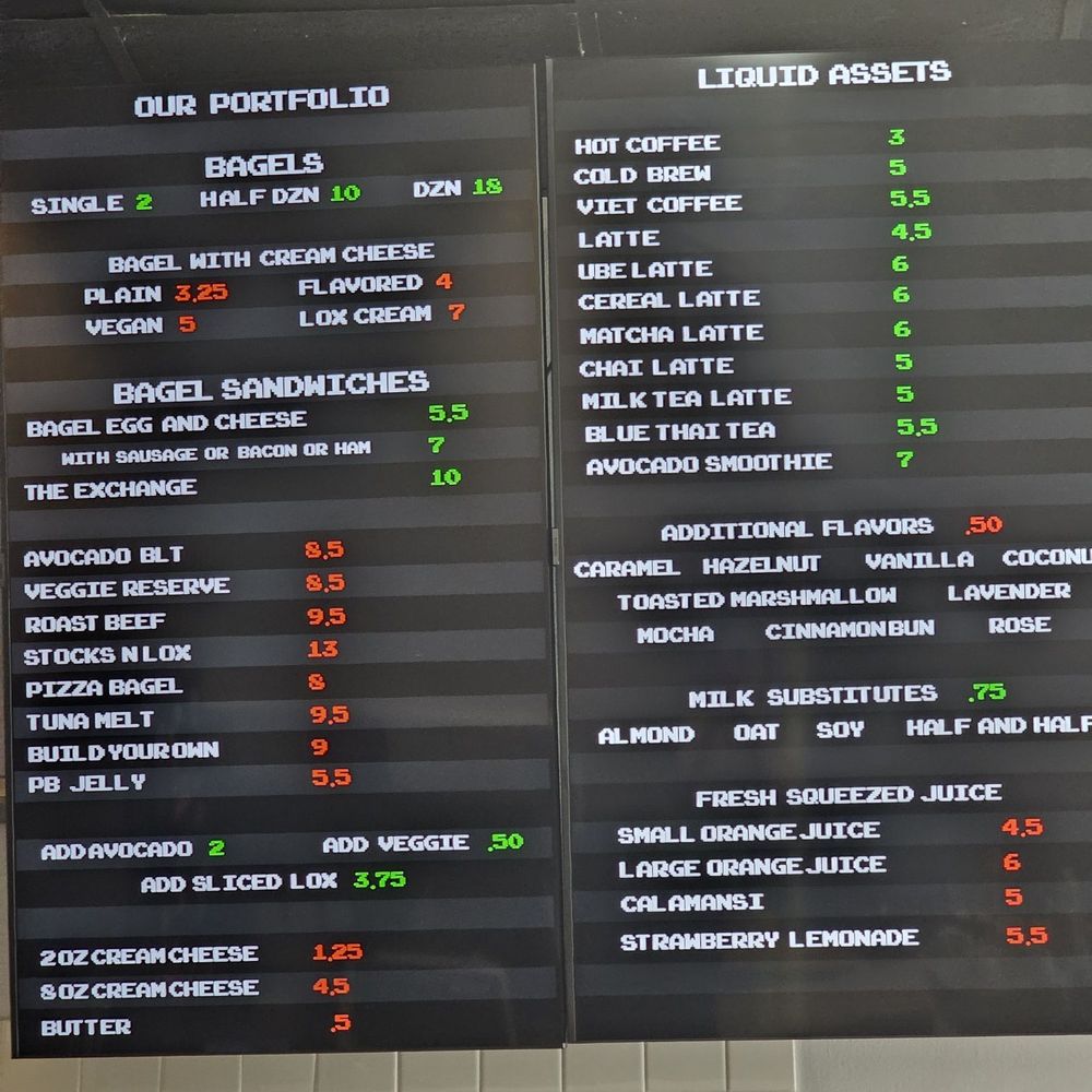 Bagel Exchange - Stock exchange style menu - Coffee & Tea Near Me - Alhambra, California Bagel Exchange - Stock exchange style menu - Coffee & Tea Near Me - Alhambra, California